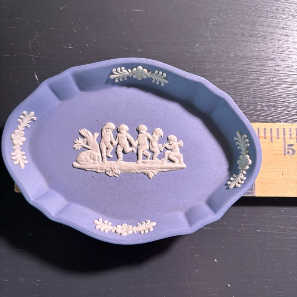 Blue Jasperware Trinket Dish with White Relief